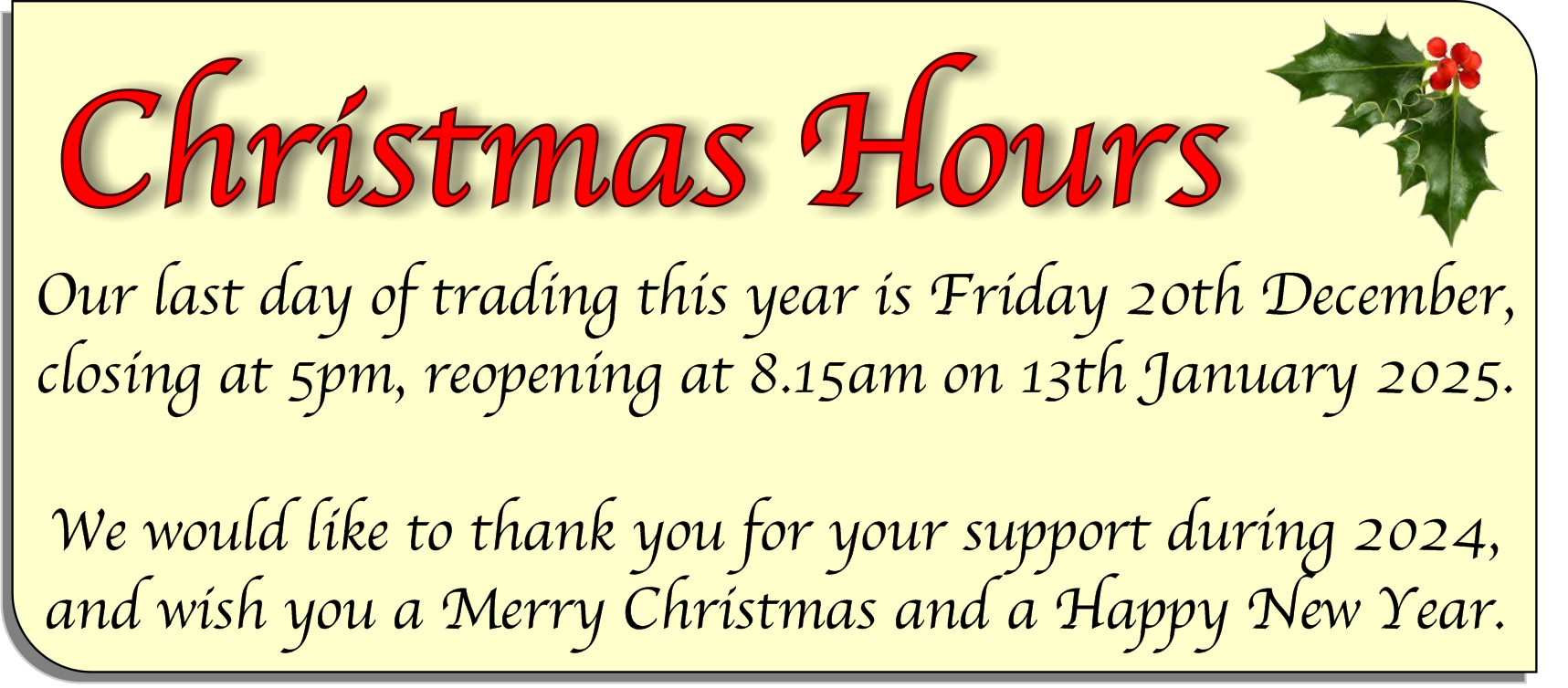 christmas hours